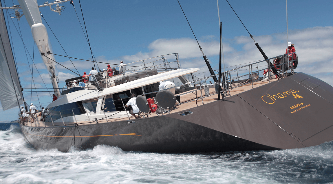 Pietro Paolo Parascandola at the helm of the 50-meter Ohana.