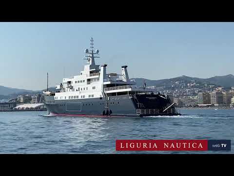 The megayacht Bleu de Nimes does sea trials in Genoa after the refit.